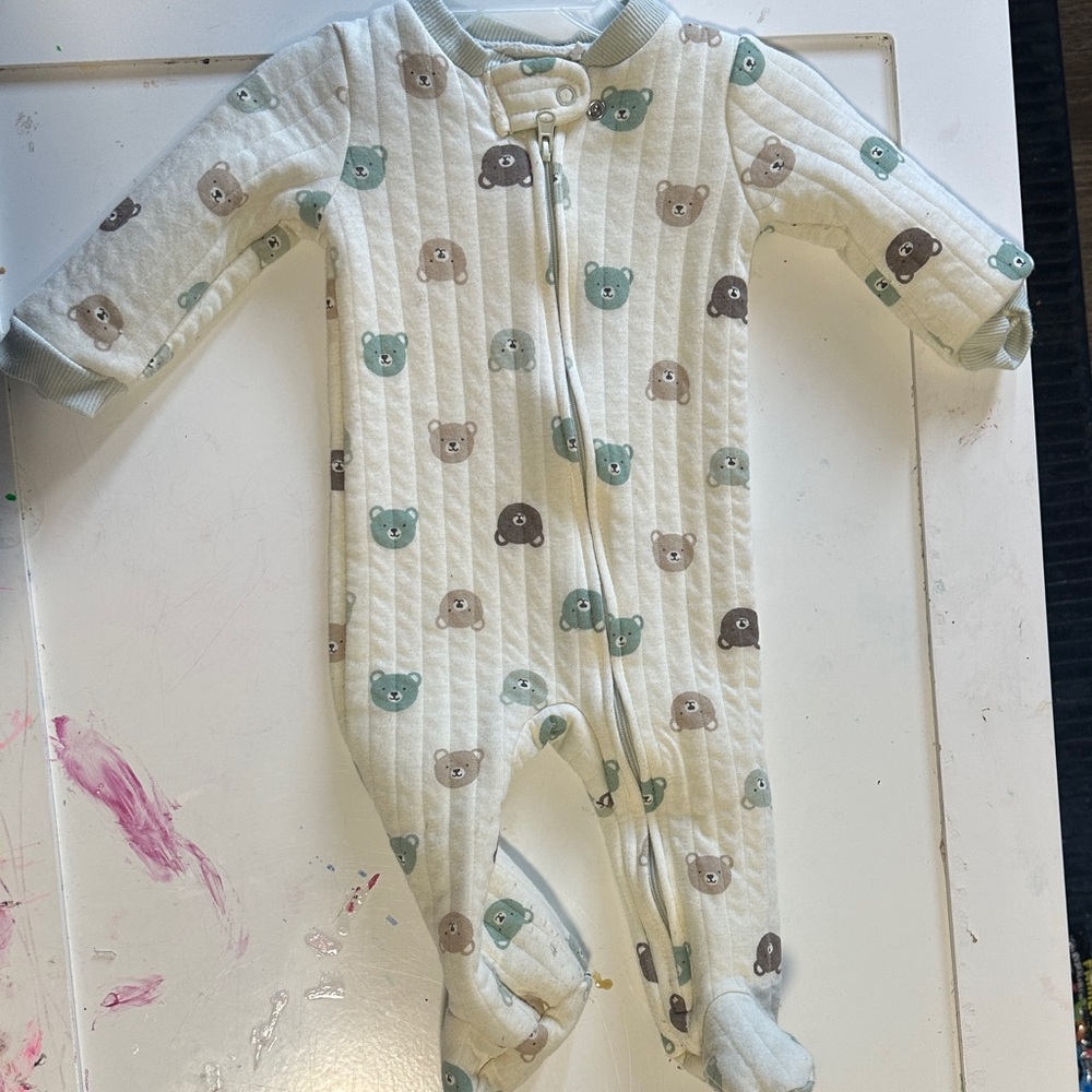 Cozy Bear Print Kids Footie Pajamas
